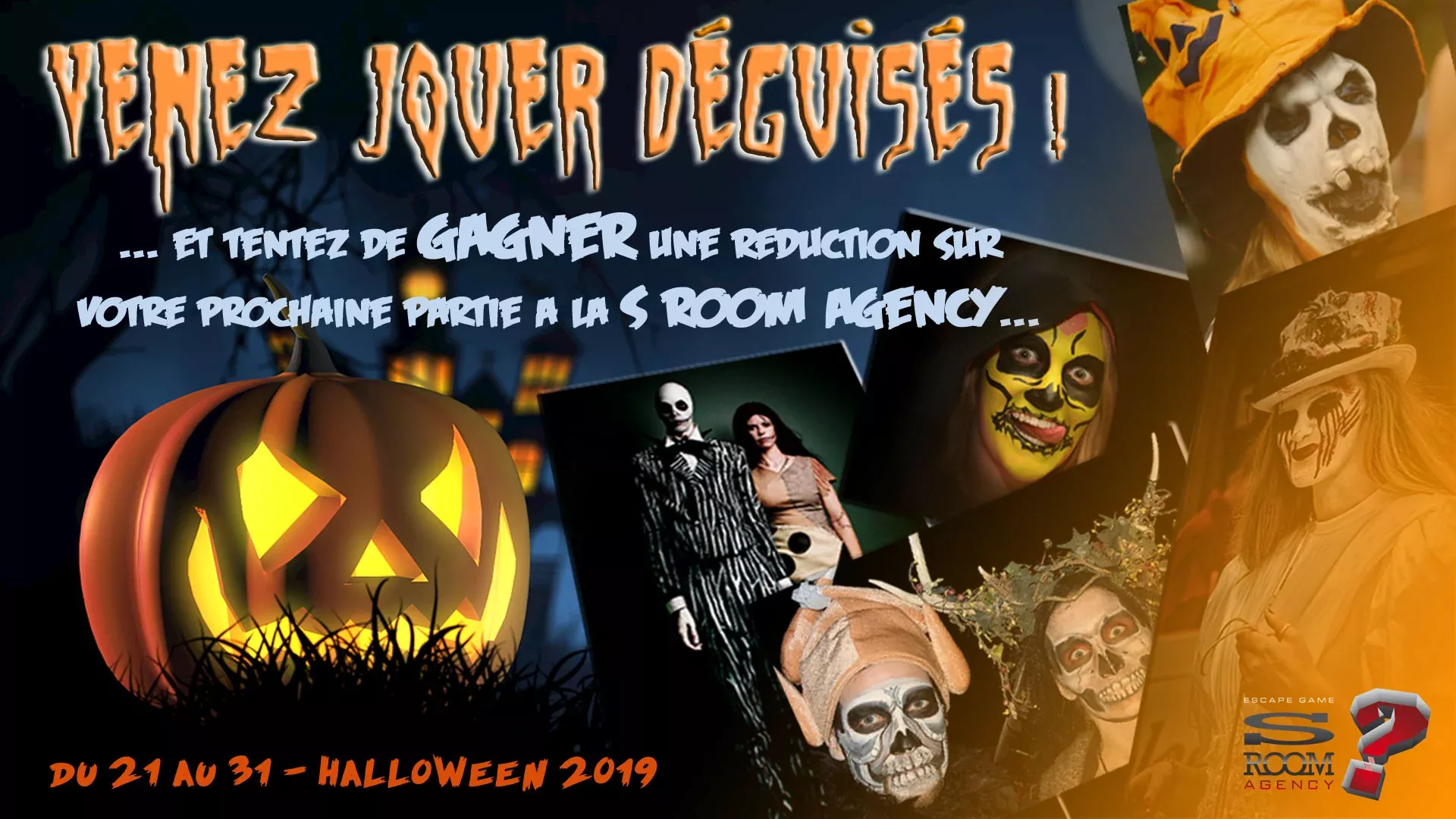 Bannière Jeu venez déguisés Halloween 2019 - Escape Game Montauban S Room Agency